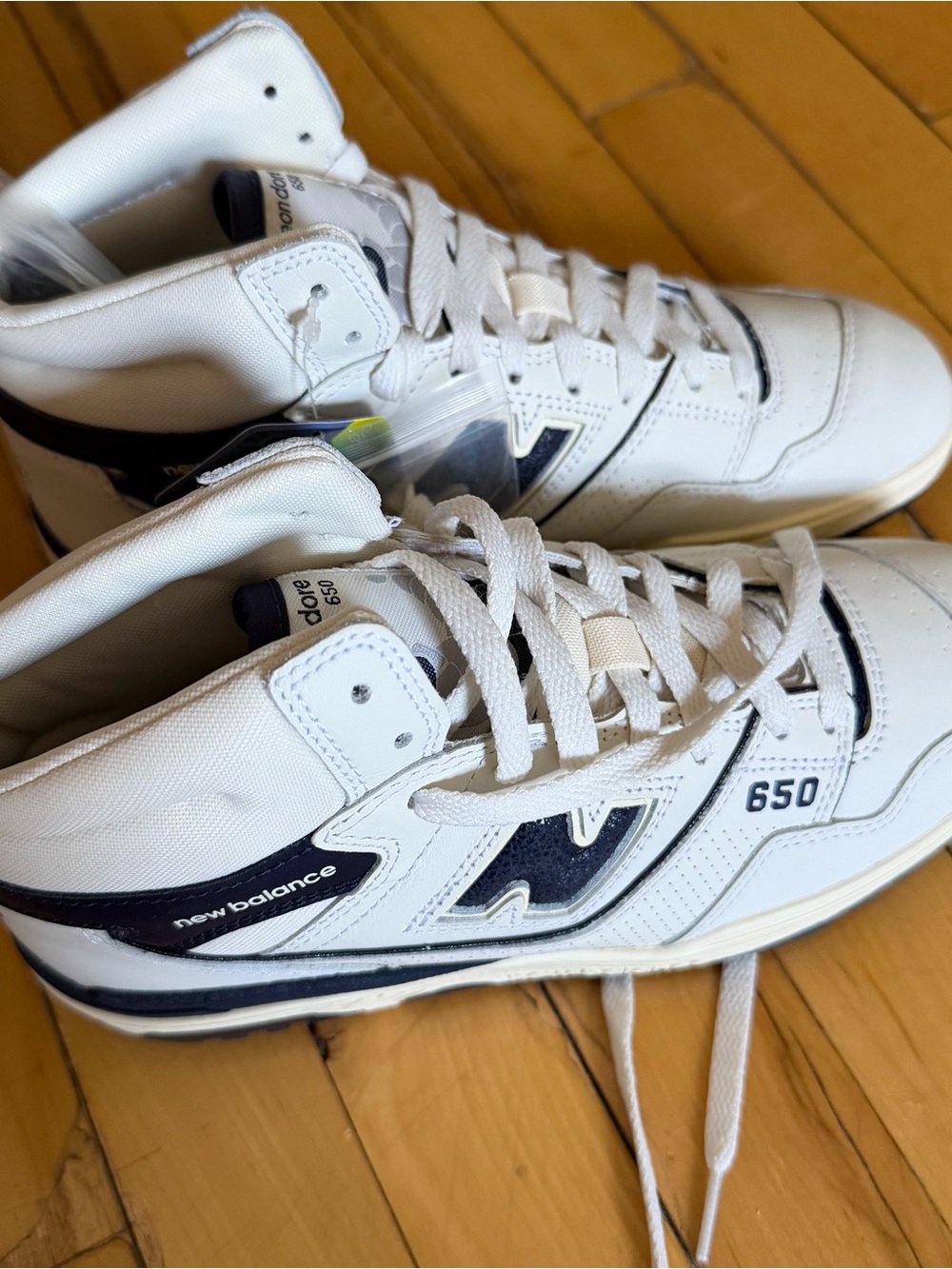 Aime Leon Dore x New Balance White and Navy 650 Retro Sneakers